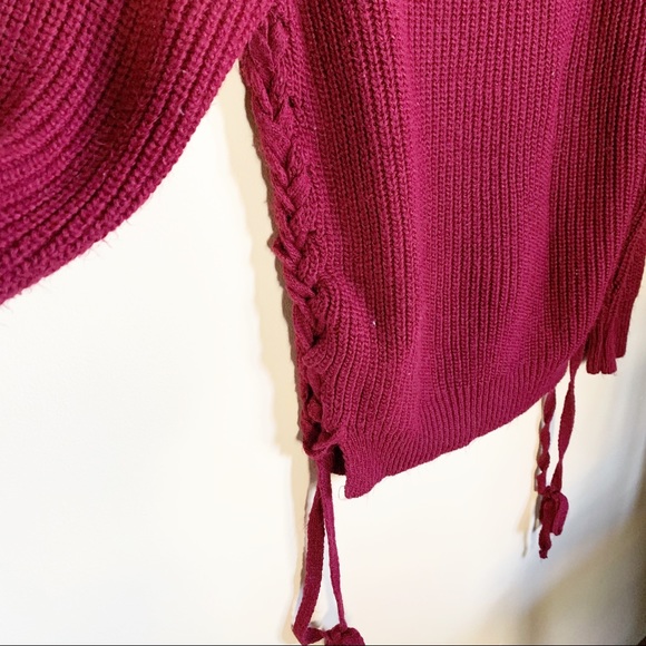 Don't Ask Why Maroon Lace Up Knit Sweater - Picture 2 of 7